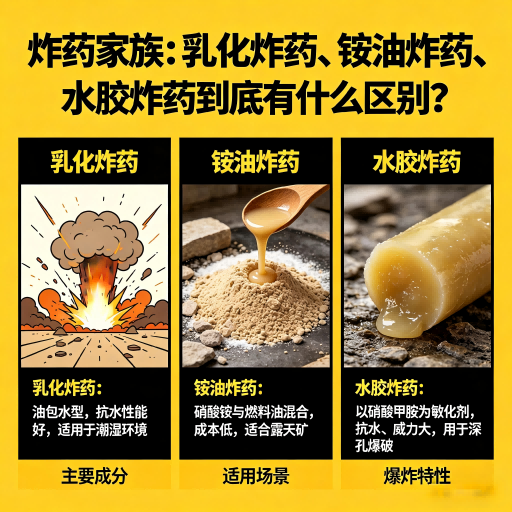 津南炸药家族：乳化炸药、铵油炸药、水胶炸药到底有什么区别？